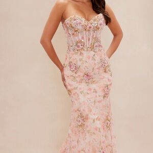 Fashion Nova Pink Floral Strapless Dress